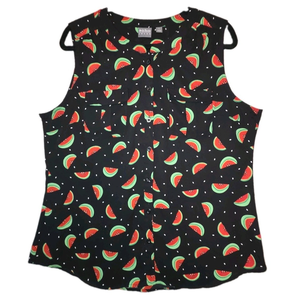 Soho Jeans Watermelon Print Blouse New York Company Womens Large Sleeveless Top